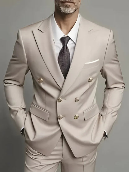 Moda Novos Homens Lazer Boutique Negócios Banquete Cor Sólida Casamento Terno Slim Fit Abotoamento Duplo Blazers Calças