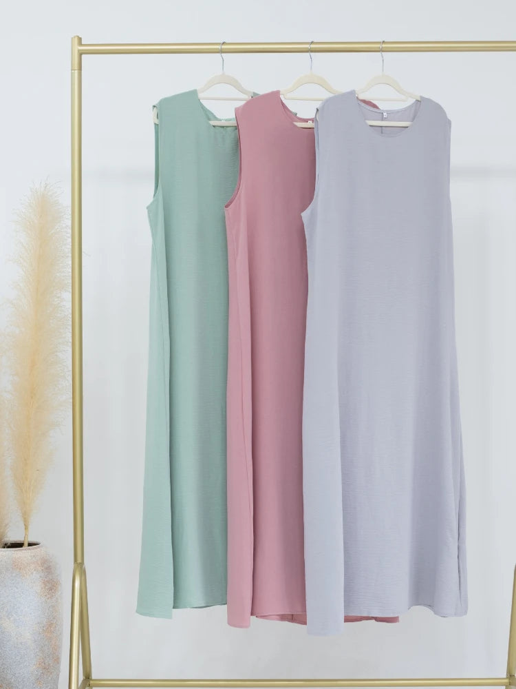 Vestido Muçulmano Abaya Sem Mangas, Vestido Interno Feminino, Cor Sólida, Roupa de Baixo, Vestido Longo, Kaftan Simples de Ramadã, Vestidos Árabes