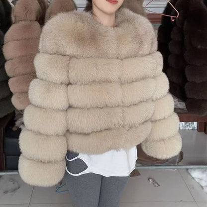 QUEENTINA Fox Fur Coat Real Winter Women'S Fashion Brown 2026 Leather And Skin Clothing Natural New In Coats & Jackets Tops Sale