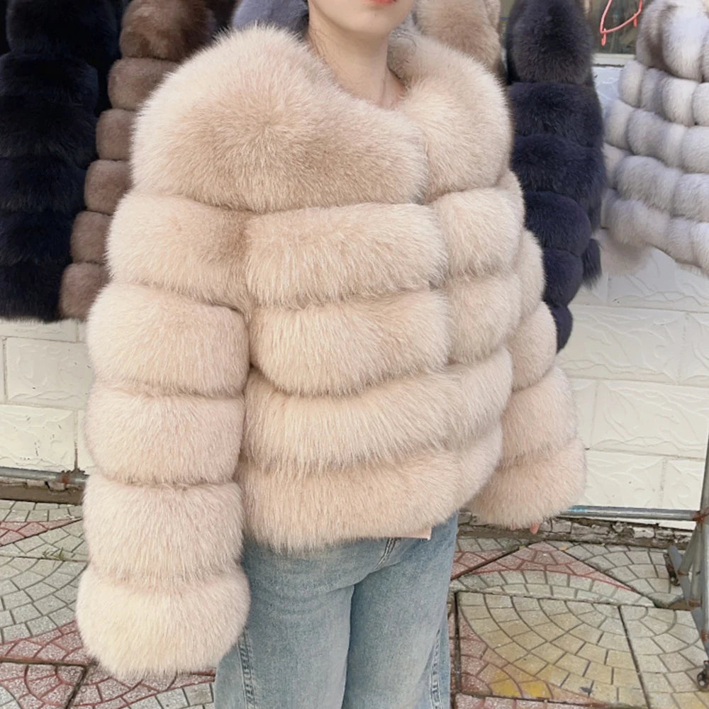 QUEENTINA Fox Fur Coat Real Winter Women'S Fashion Brown 2026 Leather And Skin Clothing Natural New In Coats & Jackets Tops Sale