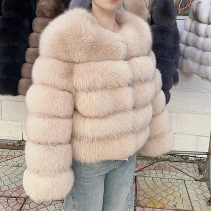 QUEENTINA Fox Fur Coat Real Winter Women'S Fashion Brown 2026 Leather And Skin Clothing Natural New In Coats & Jackets Tops Sale