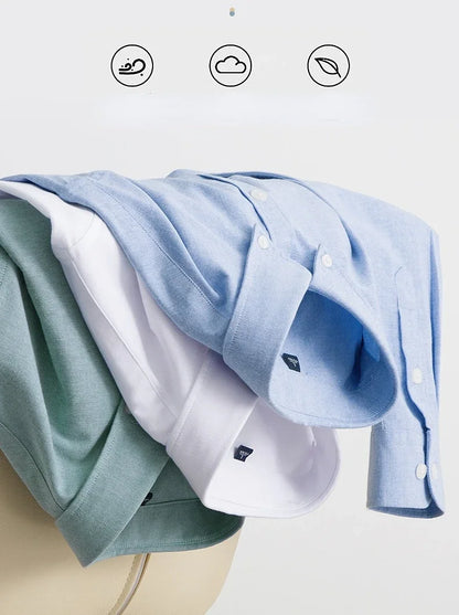Men's Slim-Fit Oxford Cotton Shirt: Long Sleeves, Casual Breathable Fabric, Exquisite Craftsmanship, Brand with OEM Processing