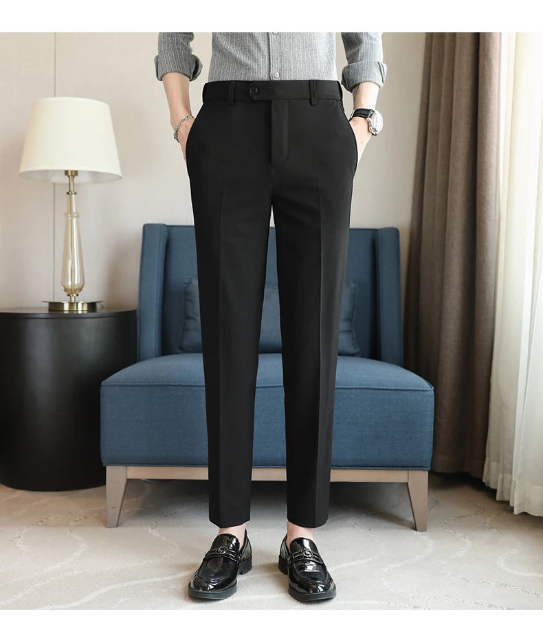 Men's Summer Pants Business Formal Wear Elastic Waist Suit Pants For Men Clothing 2026 Slim Fit Full Length Trousers Big Size 44