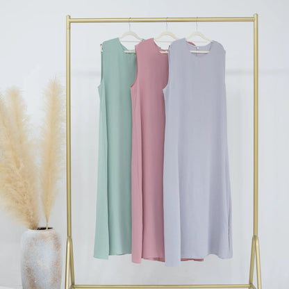 Vestido Muçulmano Abaya Sem Mangas, Vestido Interno Feminino, Cor Sólida, Roupa de Baixo, Vestido Longo, Kaftan Simples de Ramadã, Vestidos Árabes