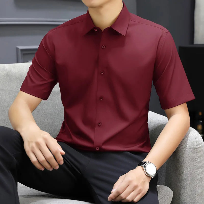 Men's Solid Black Short Sleeve Dress Shirt Classic Regular Fit Business Shirt