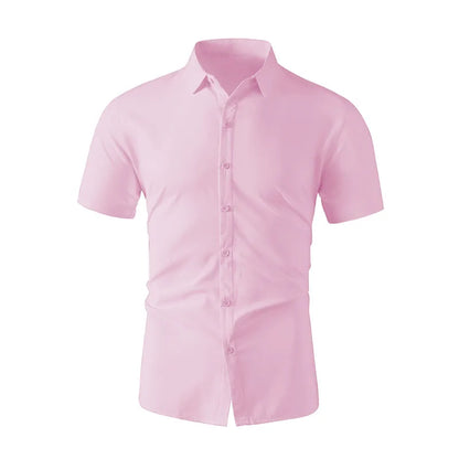 Men's Solid Black Short Sleeve Dress Shirt Classic Regular Fit Business Shirt