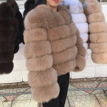 QUEENTINA Fox Fur Coat Real Winter Women'S Fashion Brown 2026 Leather And Skin Clothing Natural New In Coats & Jackets Tops Sale