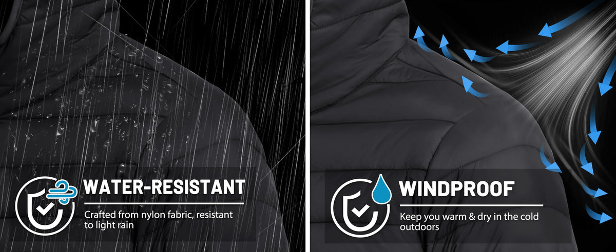 Jaqueta Masculina de Inverno Acolchoada TACVASEN Leve Impermeável com Capuz Casaco Térmico para Trabalho ao Ar Livre