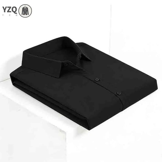 Men's Solid Black Short Sleeve Dress Shirt Classic Regular Fit Business Shirt