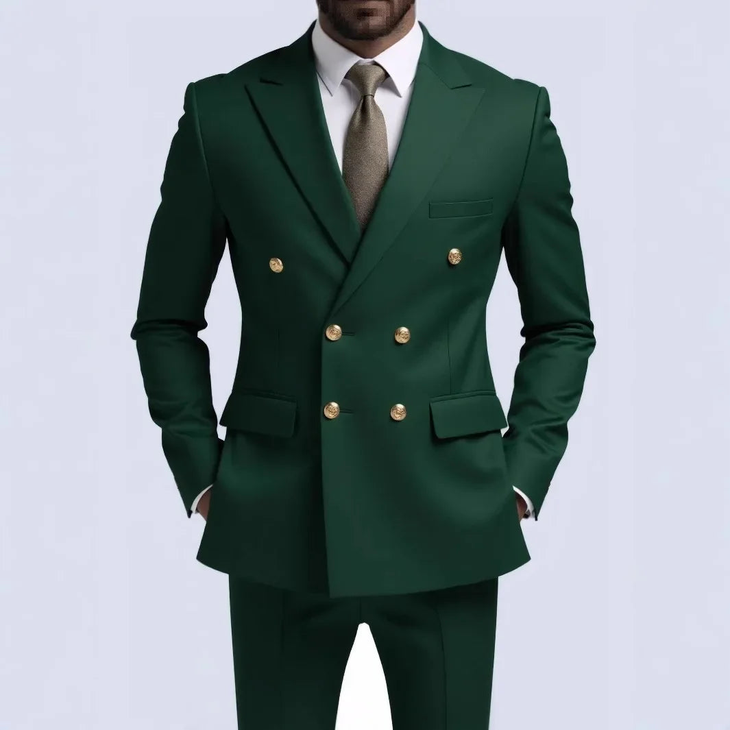 Moda Novos Homens Lazer Boutique Negócios Banquete Cor Sólida Casamento Terno Slim Fit Abotoamento Duplo Blazers Calças
