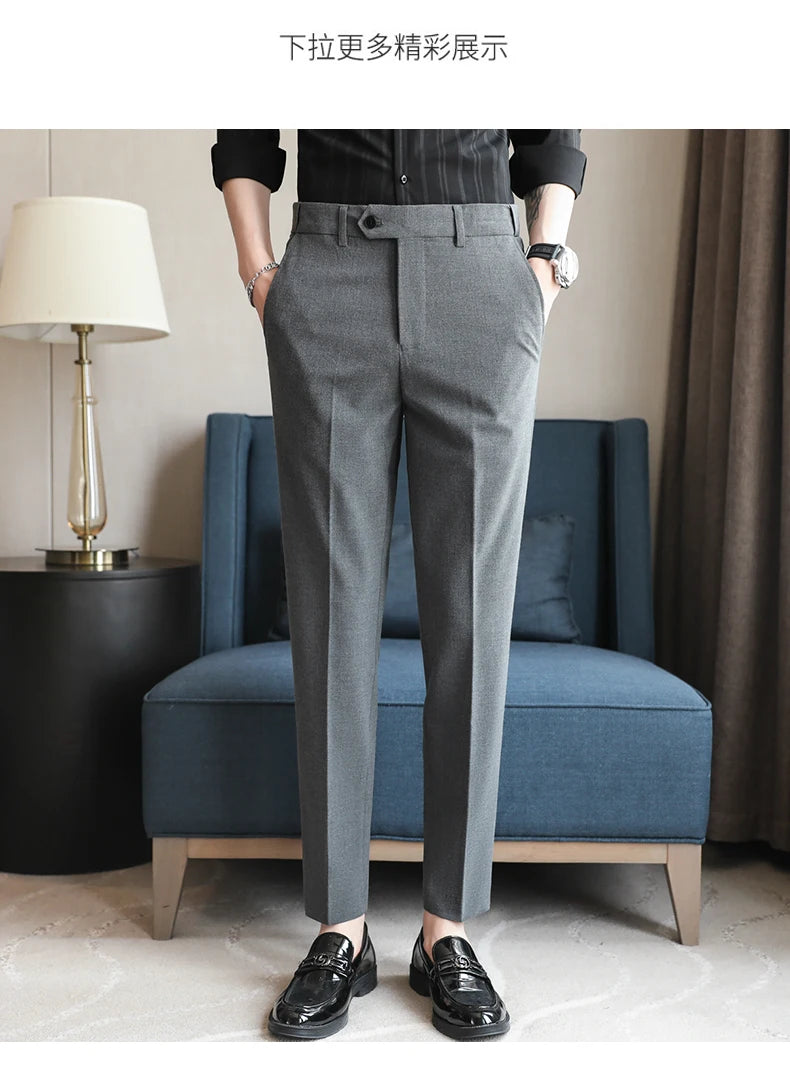 Men's Summer Pants Business Formal Wear Elastic Waist Suit Pants For Men Clothing 2026 Slim Fit Full Length Trousers Big Size 44