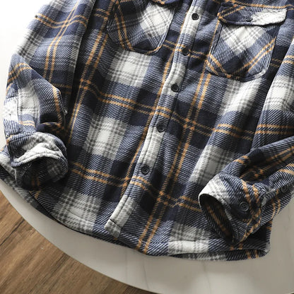 Autumn Winter Men's Fleece Linend Warm Shirt Jackets Thickened Long Sleeve Flannel Checked Shirts Vintage Casual Men Shirt Coats