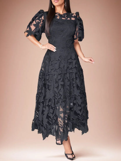 Vestido longo formal plus size, de renda sexy, vazado, com barra mullet e mangas curtas, azul royal
