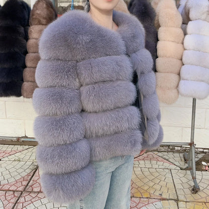 QUEENTINA Fox Fur Coat Real Winter Women'S Fashion Brown 2026 Leather And Skin Clothing Natural New In Coats & Jackets Tops Sale