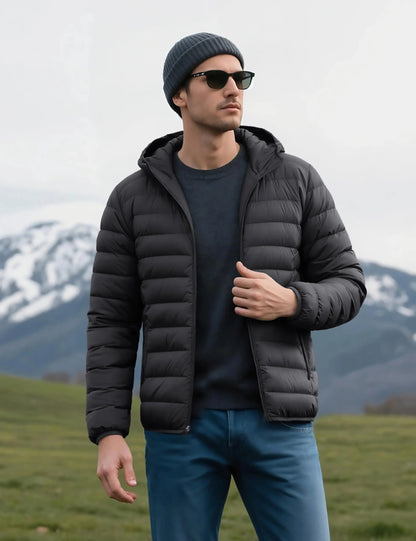 Jaqueta Masculina de Inverno Acolchoada TACVASEN Leve Impermeável com Capuz Casaco Térmico para Trabalho ao Ar Livre