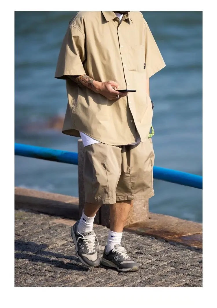Summer New Style Retro Japanese Short Sleeve Shirt Loose Casual Versatile Half Sleeve Shirt for Men And Women Cityboy Workwear