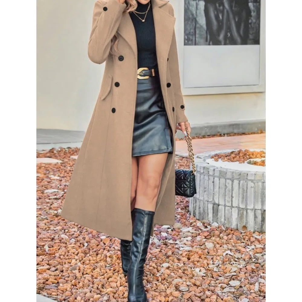 Fashion Autumn Winter Double-breasted Warm Woolen Coat For Women's Elegant Stylish Long Versatile Woolen Coat Female Office 2025