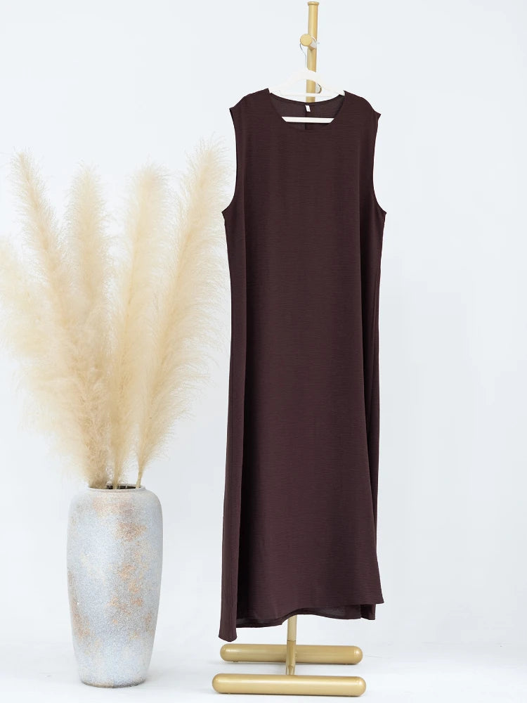 Vestido Muçulmano Abaya Sem Mangas, Vestido Interno Feminino, Cor Sólida, Roupa de Baixo, Vestido Longo, Kaftan Simples de Ramadã, Vestidos Árabes