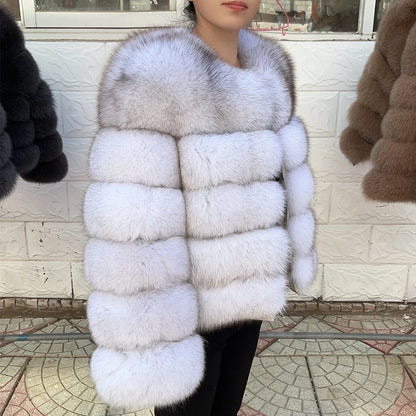 QUEENTINA Fox Fur Coat Real Winter Women'S Fashion Brown 2026 Leather And Skin Clothing Natural New In Coats & Jackets Tops Sale