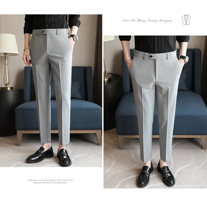 Men's Summer Pants Business Formal Wear Elastic Waist Suit Pants For Men Clothing 2026 Slim Fit Full Length Trousers Big Size 44