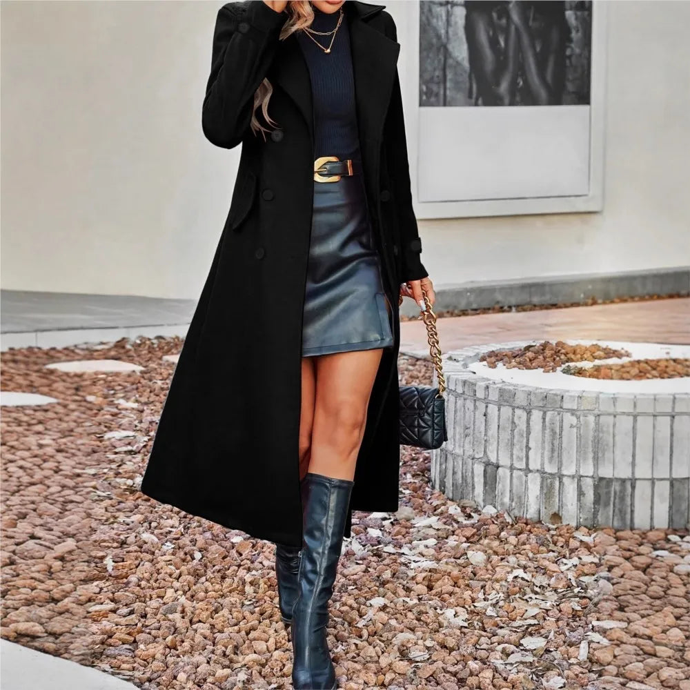 Fashion Autumn Winter Double-breasted Warm Woolen Coat For Women's Elegant Stylish Long Versatile Woolen Coat Female Office 2025
