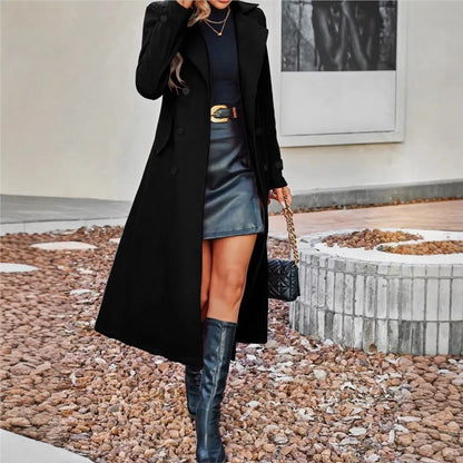 Fashion Autumn Winter Double-breasted Warm Woolen Coat For Women's Elegant Stylish Long Versatile Woolen Coat Female Office 2025
