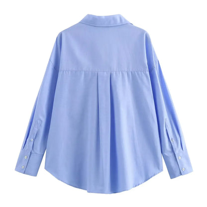 Women Fashion Spring Cotton Oxford Long Sleeve Single-breasted Lapel Blouse Street Clothing Shirt Chic Ladies Tops Mujer