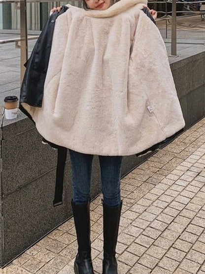Sungtin 2023 Winter Faux Leather Jackets for Women Fur Collar Fleece Lined PU Leather Coat with Belt Black Loose Outwear Mujer
