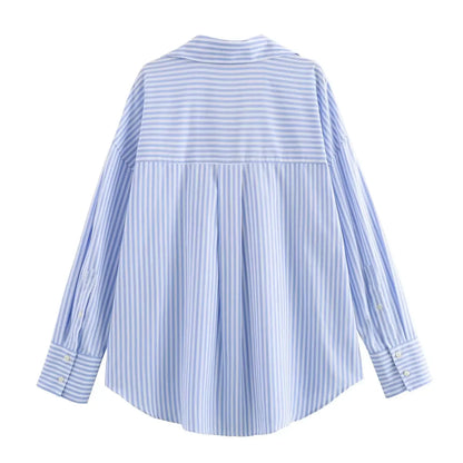 Women Fashion Spring Cotton Oxford Long Sleeve Single-breasted Lapel Blouse Street Clothing Shirt Chic Ladies Tops Mujer