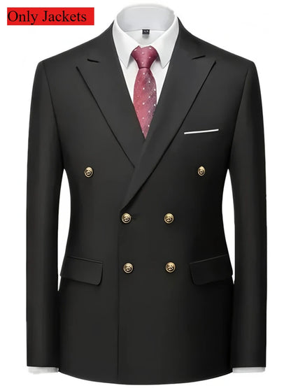 Moda Novos Homens Lazer Boutique Negócios Banquete Cor Sólida Casamento Terno Slim Fit Abotoamento Duplo Blazers Calças