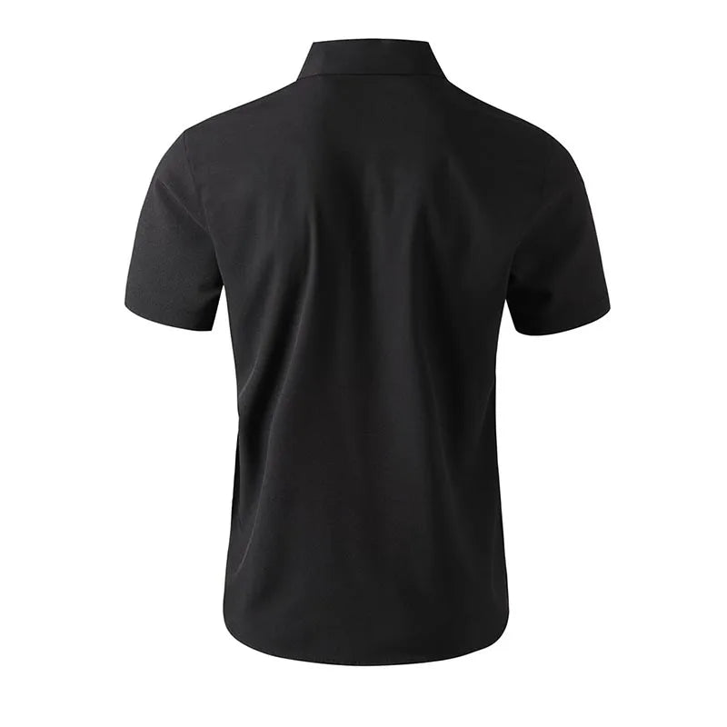 Men's Solid Black Short Sleeve Dress Shirt Classic Regular Fit Business Shirt