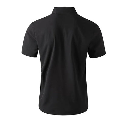 Men's Solid Black Short Sleeve Dress Shirt Classic Regular Fit Business Shirt