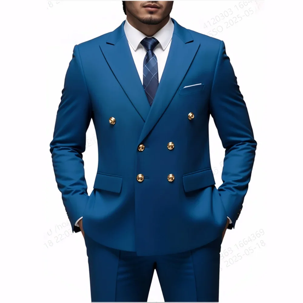 Moda Novos Homens Lazer Boutique Negócios Banquete Cor Sólida Casamento Terno Slim Fit Abotoamento Duplo Blazers Calças