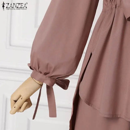 ZANZEA Muslim Women Matching Sets Long Sleeve Solid Color Tops And Loose Pant Suits Elegant Fashion Casual Tracksuit Kaftan 2025