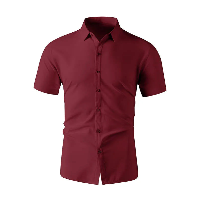 Men's Solid Black Short Sleeve Dress Shirt Classic Regular Fit Business Shirt