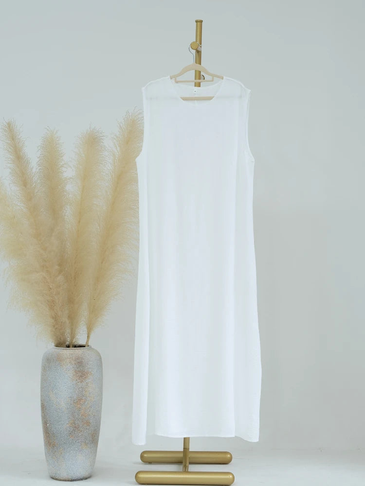 Vestido Muçulmano Abaya Sem Mangas, Vestido Interno Feminino, Cor Sólida, Roupa de Baixo, Vestido Longo, Kaftan Simples de Ramadã, Vestidos Árabes