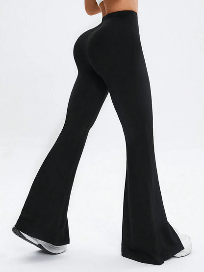 Line splicing simple flared pants for women slim split pants high elasticity hip lifting high waist running fitness yoga pants