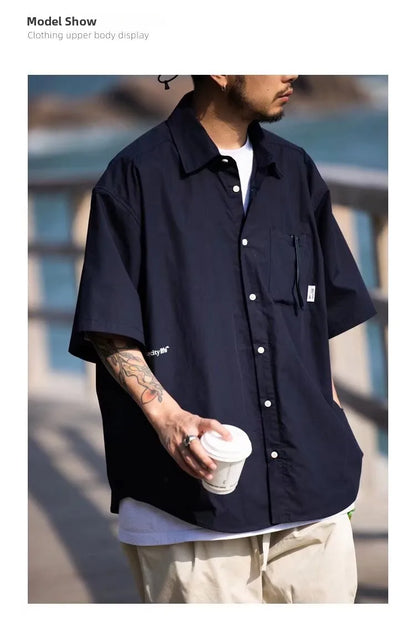 Summer New Style Retro Japanese Short Sleeve Shirt Loose Casual Versatile Half Sleeve Shirt for Men And Women Cityboy Workwear