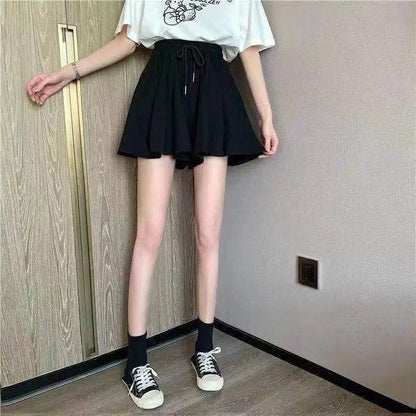 MEXZT 5Xl Summer Shorts Skirts Women Elastic High Waist Casual Wide Leg Shorts Korean A Line Loose Mini Skirt Black Short Pants