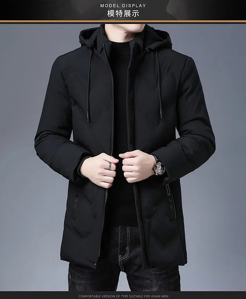 Top Grade Designer New Brand Men Parka Jacket Thick Casual Fashion Windbreaker Hooded Quilted Bubble Coats Long Mens Clothes