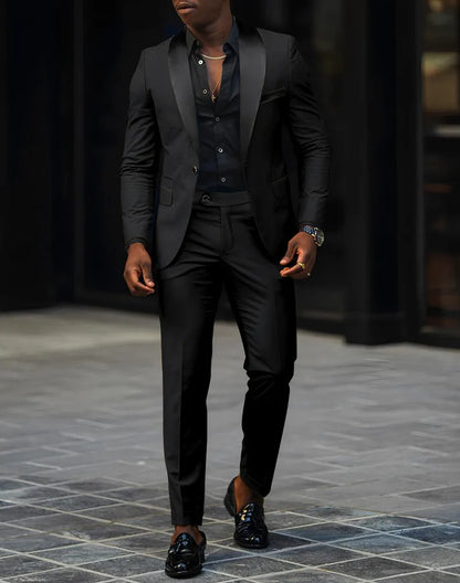 2-Piece Men's Suit Suitable For Wedding Business Suits, Single Button Jackets And Pants Sets, Slim Fit Jacket Sets