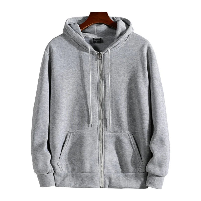 Moletom Masculino com Capuz e Zíper Outono Inverno Nova Blusa de Manga Comprida Moda Masculina Casual Roupas Esportivas de Corte Largo