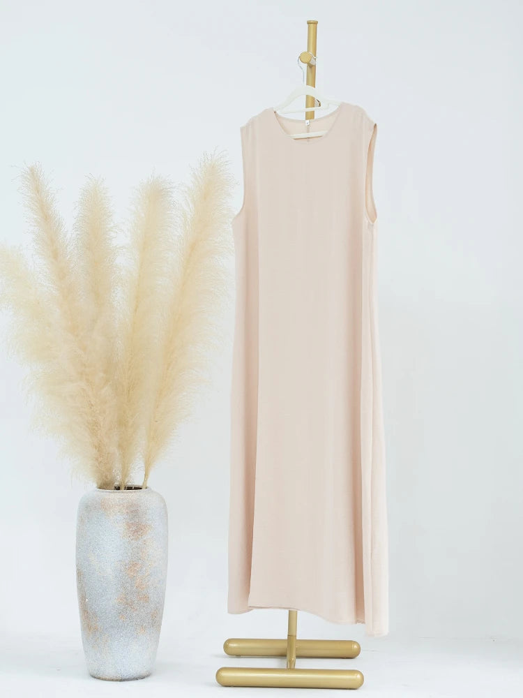 Vestido Muçulmano Abaya Sem Mangas, Vestido Interno Feminino, Cor Sólida, Roupa de Baixo, Vestido Longo, Kaftan Simples de Ramadã, Vestidos Árabes