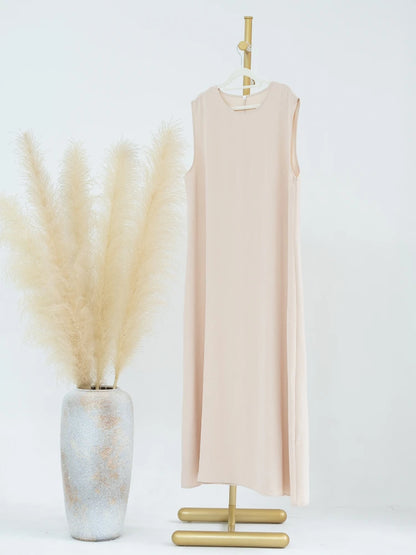 Vestido Muçulmano Abaya Sem Mangas, Vestido Interno Feminino, Cor Sólida, Roupa de Baixo, Vestido Longo, Kaftan Simples de Ramadã, Vestidos Árabes