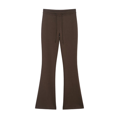 KONDALA Sports Casual Pants Set Women Vintage Brown Zipper Bomber Jacket, Flared Pants 2 Pieces Set 2026 Spring Trendy Chic Set