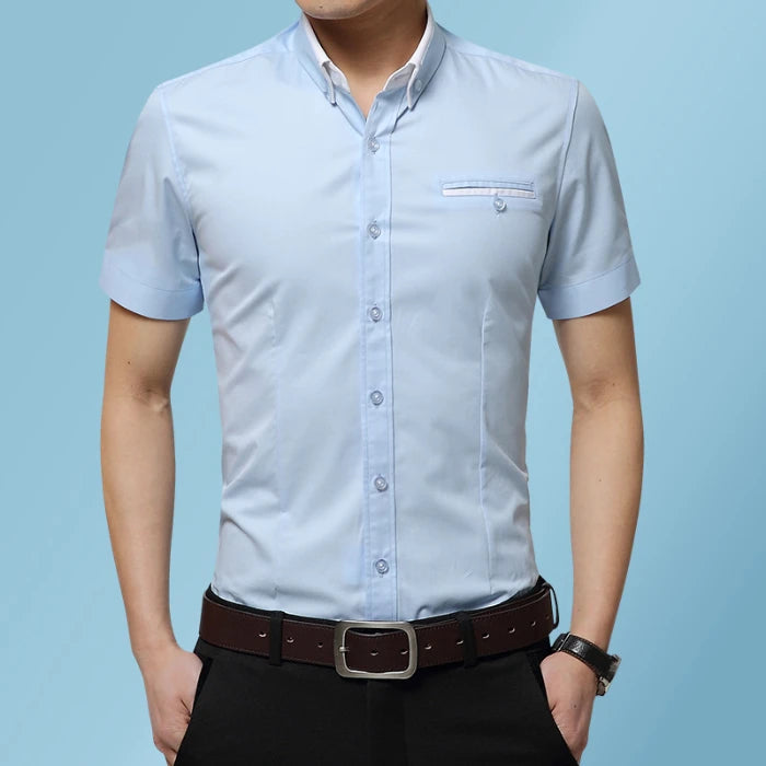 2026 New Summer Cotton Business Men's Short Sleeved Shirt Pocket Lapel Thin Formal Suit Dress Shirts Male Brand Clothing
