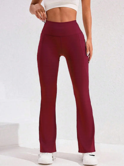 Calça Legging Yoga Feminina Cintura Alta Flare com Bolso Empina Bumbum Calça de Corrida Perna Larga Calça para Academia Esportes ao Ar Livre Ciclismo