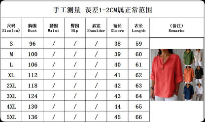 Summer Cotton Linen Blouses For Women 2025 Plus Size V-Neck Button Tee Shirts Casual Half Sleeve Black Tops Loose Women T Shirt