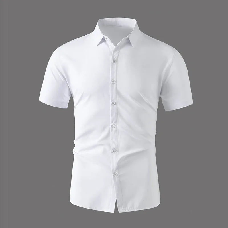 Men's Solid Black Short Sleeve Dress Shirt Classic Regular Fit Business Shirt