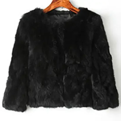 2024 New Women's Real Fur Coat High-waist Round Collar Cardigan Long-sleeved Slim Fit  Rabbit   Jacket Women T197